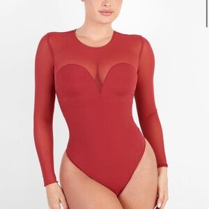 Popilush Shapewear Illusion Mesh Long Sleeve Tummy Control Bodysuit